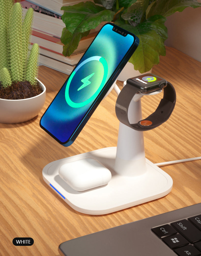 Fast 3In1 Foldable Mag Safe Watch Phone Black White Wireless Stand Charger