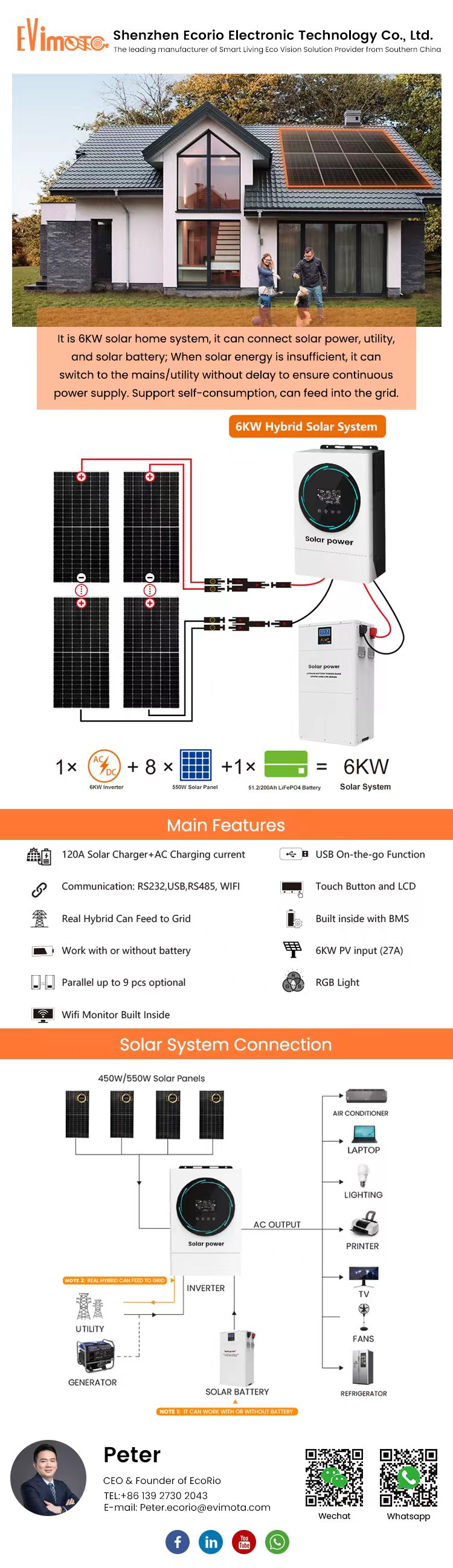 6KW to 10KW  Solar Power Home System-Hybrid